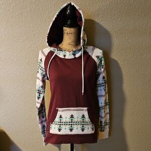 Empyre Burgundy and White Hooded Long Sleeve Sweatshirt